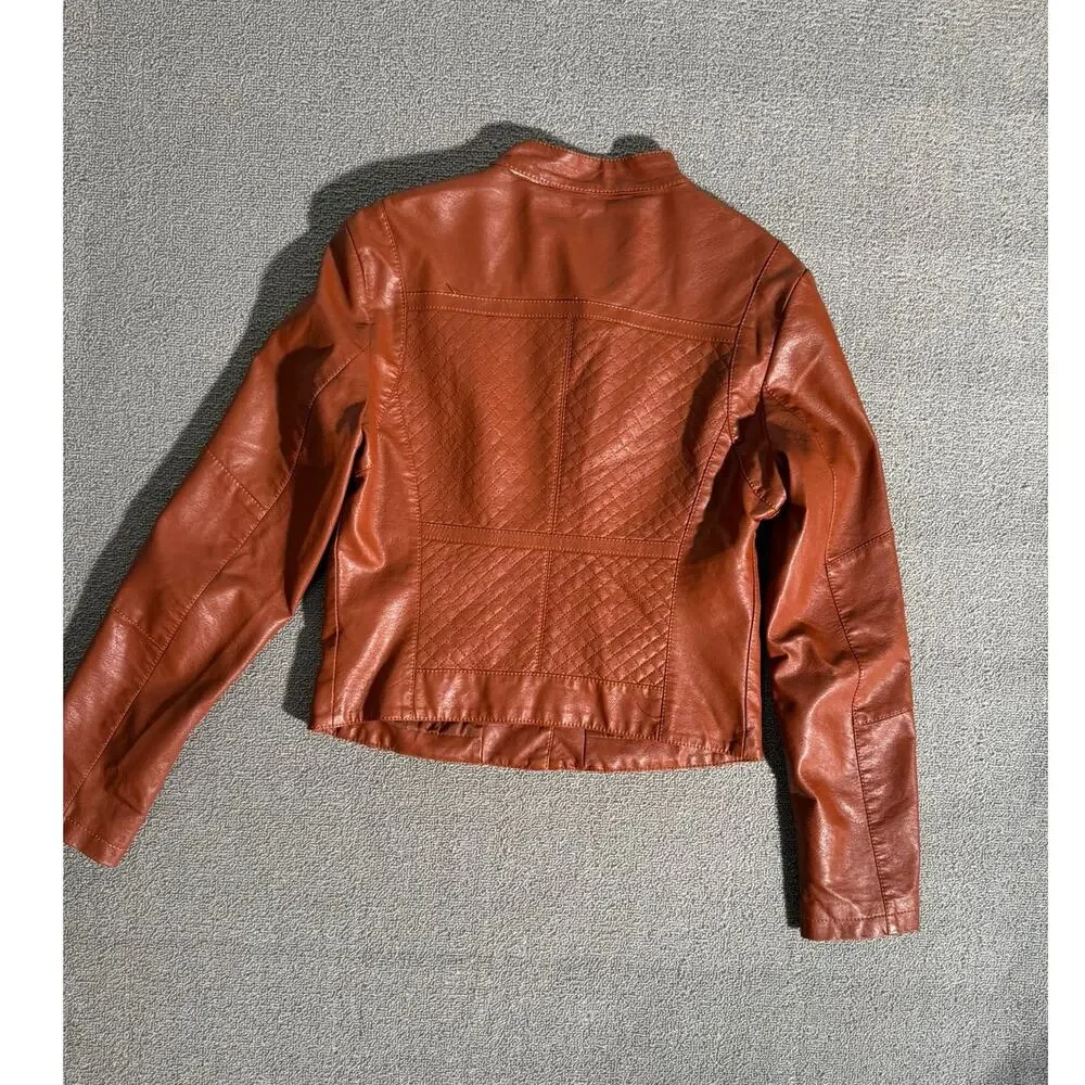 Coalition LA‎ Quilted Faux Leather Moto Jacket Women Small Brown